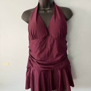 Women's Tummy Control One Piece Bathing Suit Burgundy-SIze XL-NWT-